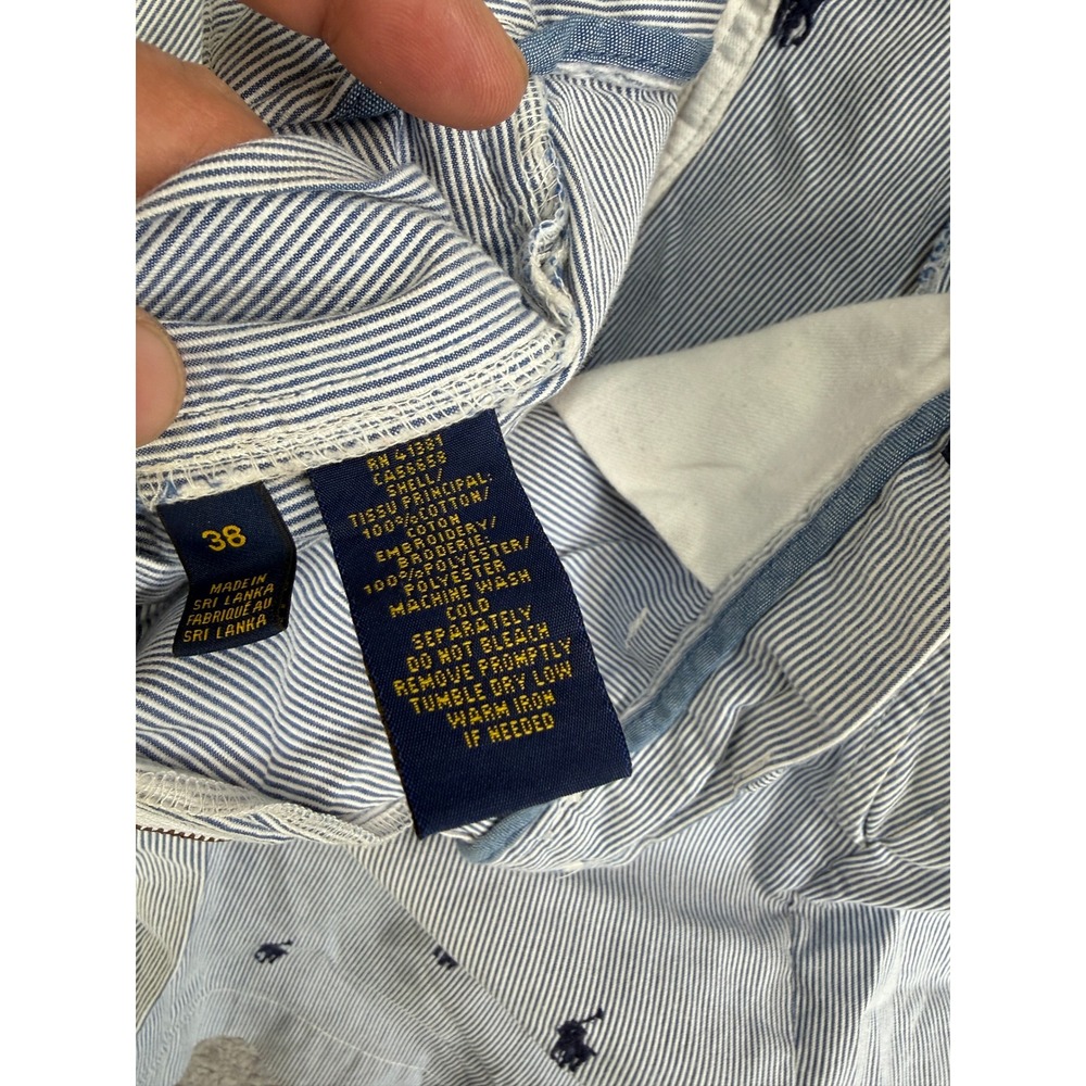 Polo Ralph Lauren Mens 38 Seersucker Shorts Blue White Striped Embroidered Pony - Picture 8 of 11
